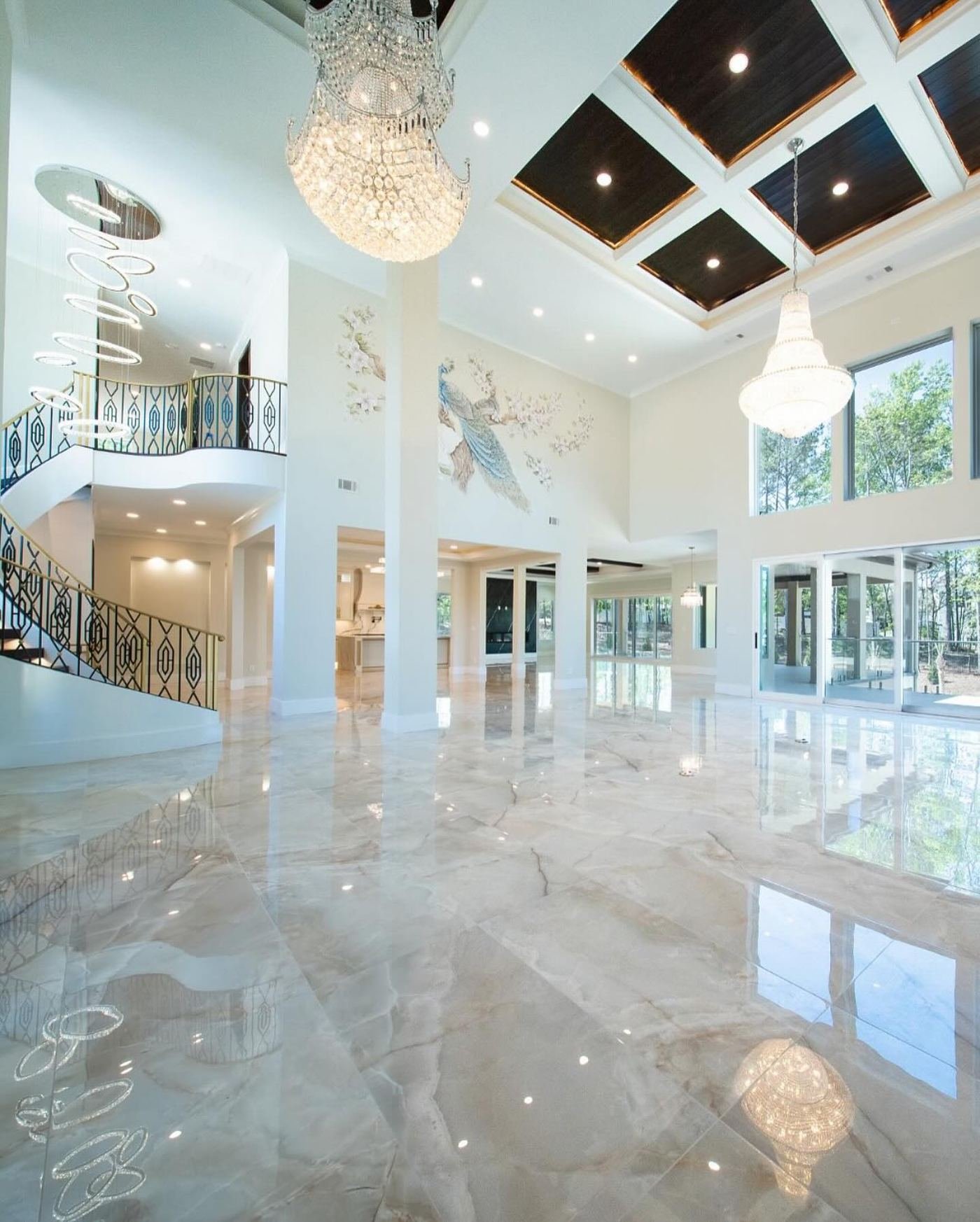 Polished marble entry hall installed by Hands of Freedom